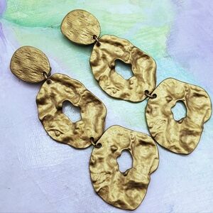 Matte Gold Earrings Hammered Metal Shoulder Duster Clips